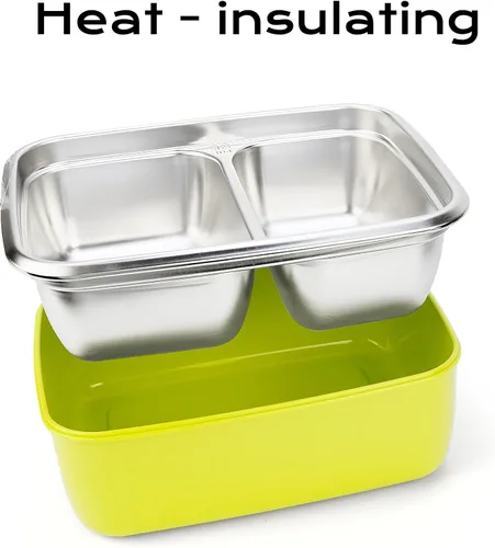 Vista 7 de CARTINTS Caja Bento grande de acero inoxidable de 54 onzas para adultos – Fiambrera metálica a prueba de fugas de 54.1 fl oz con 2 compartimentos