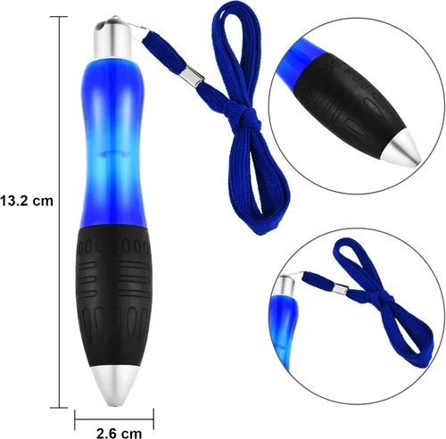 Vista 2 de Jetec 10 bolígrafos grandes y gruesos cortos de 0.028 in, cuerpo azul con cuerda para colgar, gran agarre ancho para artritis, dolor de manos