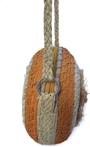 Vista 3 de bolso de las mujeres, bolso de hombro, bolso redondo, bolso tejido, diseño de paja, bolso del arte