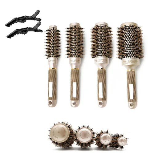 Vista 4 de Juego de cepillos redondos para secar con soplado, cepillos profesionales para peinar el cabello de las mujeres, cepillos térmicos duraderos