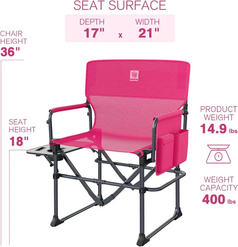 Vista 3 de EVER ADVANCED Silla de Directores de Camping con Mesa Lateral, Plegable Portátil con Tamaño Compacto, Diseño Transpirable y de Secado Rápido Silla