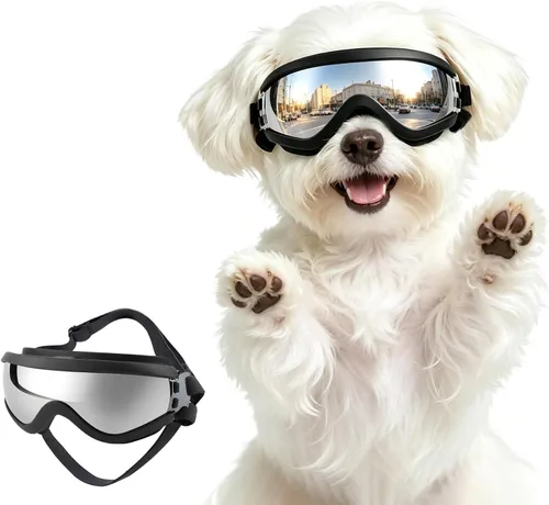 Vista 11 de ENJOYING Lentes de sol para perros de razas pequeñas, antirayos UV para perros pequeños, resistentes al viento, protección de ojos de perro