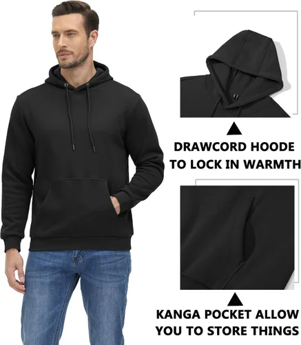Vista 4 de BIYLACLESEN Sudadera con capucha para hombre, con forro polar suave, sudadera con capucha y bolsillos canguro