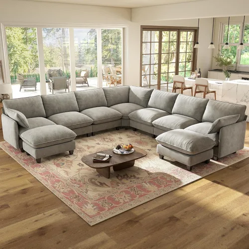 Vista 15 de WorthFurni Sofá modular modular de 105 pulgadas con asiento profundo, sofá nube en forma de L con cojines de gran tamaño y otomanas móviles, sofás