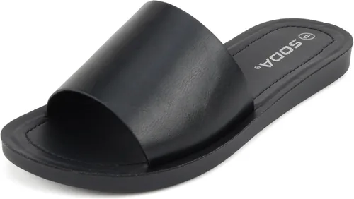 Vista 2 de Soda Shoes Efron-S - Chanclas básicas lisas para mujer, sandalias deslizantes, informales, puntera abierta, playa Todo negro Pu