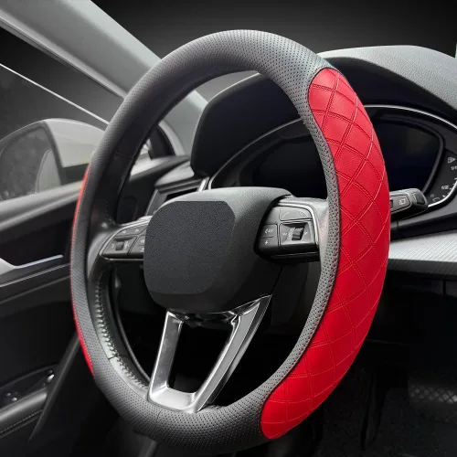 Vista 12 de LKWLIKEI Funda de cuero napa para volante, elegante diseño a cuadros de diamante, antideslizante y resistente al desgaste, mejora la comodidad