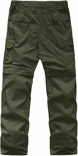 Vista 2 de Pantalones para niños, para senderismo, carga, safari, de secado rápido Verde militar