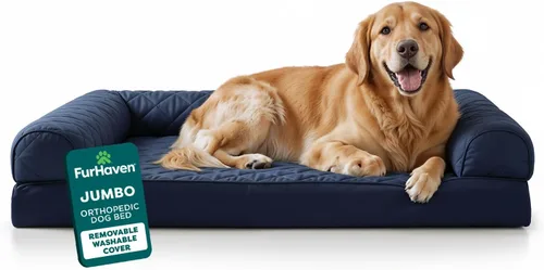 Vista 42 de Furhaven - Cama ortopédica para perros, estilo sofá, acolchada, con funda extraíble y lavable, marrón tostado, tamaño jumbo (XL)