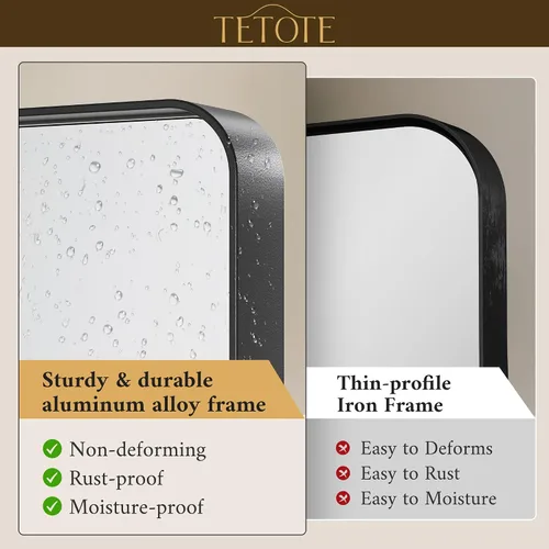 Vista 30 de TETOTE Espejo de marco dorado cepillado de 16 x 24 pulgadas, espejo de tocador de baño de latón dorado para pared, espejo enmarcado rectangular