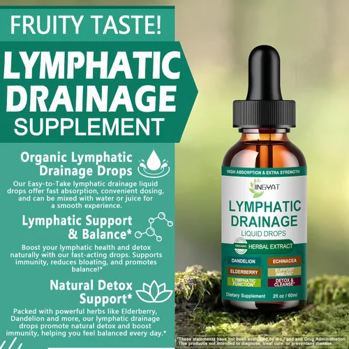 Vista 5 de Gotas de drenaje linfático orgánico Suplemento de drenaje linfático 17 en 1 Equinácea, saúco, diente de león Drenaje linfático liposomal