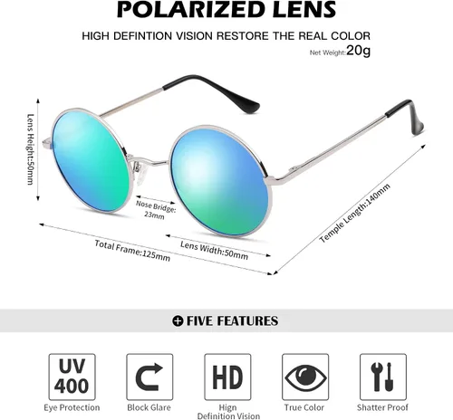Vista 4 de Pro Acme - Gafas de sol polarizadas redondas para hombre y mujer, estilo John Lennon