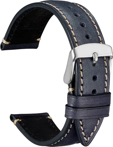Vista 9 de WOCCI Correa de reloj de cuero Nubuck de 0.551 in con hebilla de acero inoxidable dorado, correa de repuesto (negro)