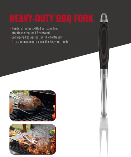 Vista 7 de Grilaz Juego de herramientas para barbacoa de acero inoxidable Mangos de madera teñida oscura Accesorios de parrilla para trabajo pesado Juego