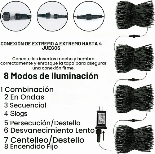 Vista 3 de TW SHINE Luces de Navidad verdes, 200 luces LED de Navidad para exteriores de 66 pies enchufables con 8 modos, cable verde impermeable, luz del día
