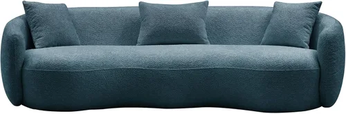 Vista 8 de Moderno sofá curvado de 4 asientos en tela transpirable 93.6 pulgadas de ancho elegante sofá de sala de estar con marco de madera maciza