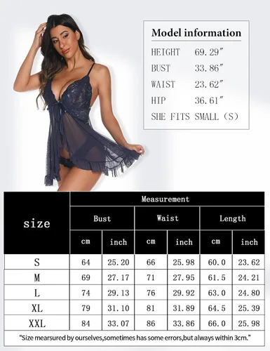 Vista 8 de Queenfox Lencería para mujer, camisón de encaje sexy para mujer