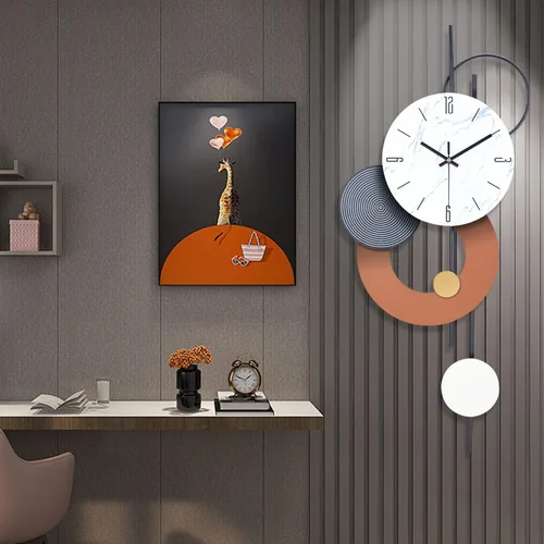 Vista 6 de SIN&MI Relojes de pared decorativos para sala de estar, grandes relojes de metal modernos que funcionan con pilas, arte de pared para el hogar