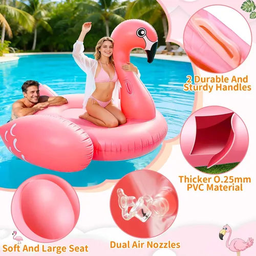 Vista 11 de TURNMEON Flotador inflable de flamenco gigante de 102 pulgadas, flotador inflable de verano para playa, piscina, fiesta, juguetes para montar, balsa