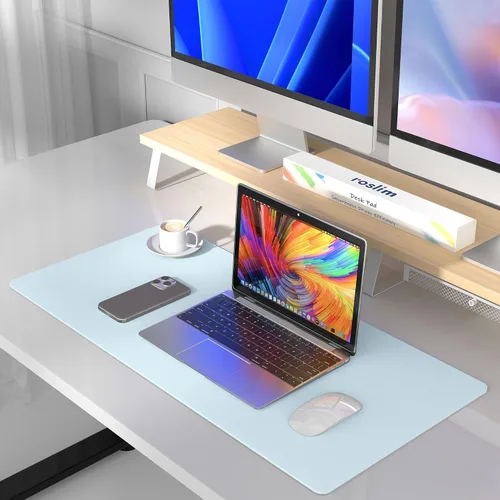 Vista 4 de Protector de Escritorio de Cuero, Alfombrilla para Ratón, Alfombrilla Antideslizante para Computadora de Escritorio, Alfombrilla de Escritorio