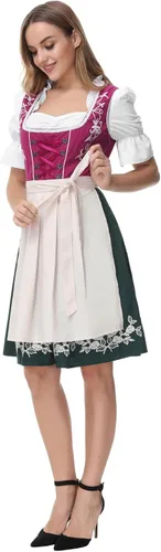 Vista 3 de JASAMBAC - Disfraz de Dirndl alemán para mujer, 3 piezas para Oktoberfest Carnaval