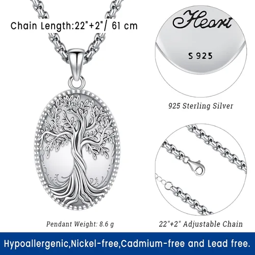 Vista 3 de Eusense Collar con medallón que sostiene imágenes de plata de ley 925 con medallón de fotos para mujeres y hombres, dorado