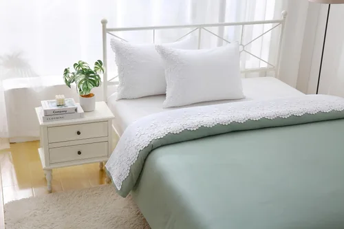 Vista 7 de Juego de 2 fundas de almohada con encaje blanco con flores 3D de aspecto retro noble y lujoso elegante, 100% algodón, tamaño estándar