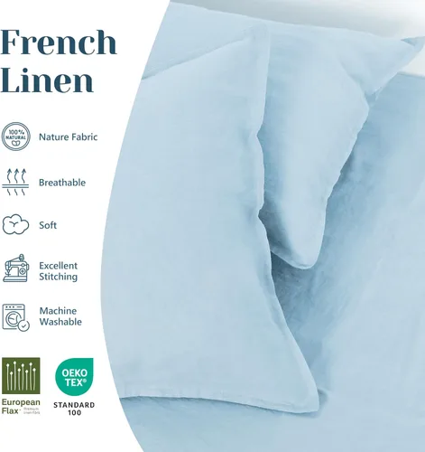 Vista 6 de Linen World - Juego de 2 fundas de almohada de lino francés, fundas de almohada que absorben la humedad lavadas a la piedra
