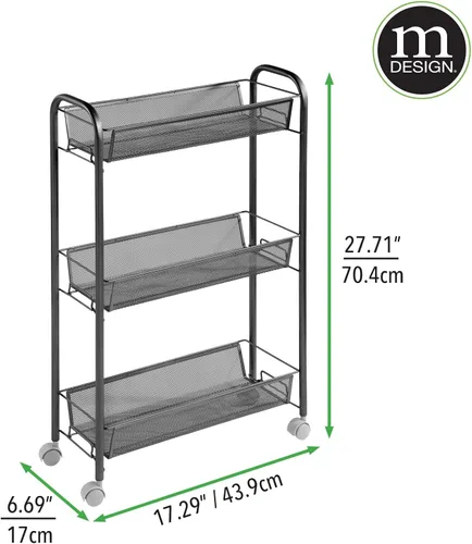 Vista 2 de mDesign Carrito organizador de almacenamiento con 3 estantes de cesta para lavandería, vestíbulo, garaje, organización de baño, capacidad para Negro
