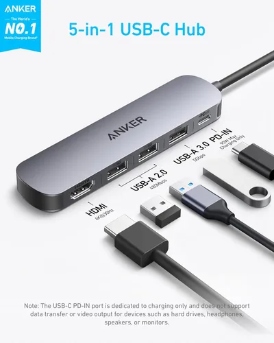Vista 3 de Anker Hub USB-C, concentrador USB 5 en 1 para portátiles, adaptador