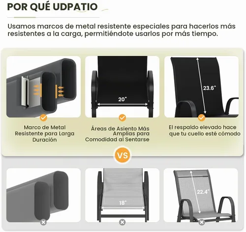 Vista 7 de UDPATIO Juego de 4 sillas de patio, sillas de comedor apilables para exteriores con respaldo alto, silla de tela de textileno transpirable para Negro