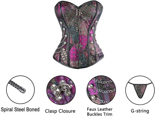 Vista 5 de Charmian - Corsé de espiral para mujer con espiral de acero y con cadenas, estilo Steampunk