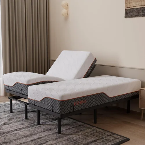 Vista 24 de ESHINE Base de cama ajustable + colchón híbrido de 14 pulgadas Twin XL (Suave Medio) - Espuma viscoelástica de gel de lujo, bases de cama con Gris