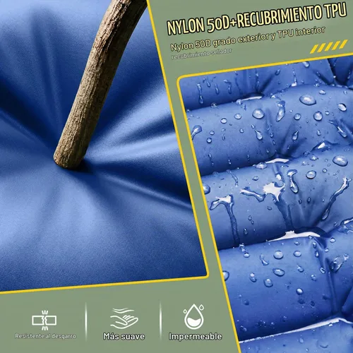 Vista 4 de Myxslop Colchoneta de dormir doble – Colchoneta de dormir ultraligera con bomba de pie y almohada integrada, portátil inflable para 2 personas Azul