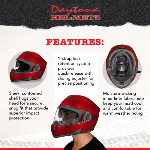 Vista 4 de Daytona Helmets Glide - Casco modular de motocicleta – Casco abatible aprobado por DOT – Casco de motocicleta de cara completa listo para Bluetooth