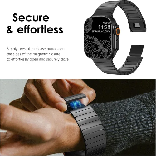 Vista 5 de NewWays - Pulsera de eslabones de titanio y acero inoxidable para Apple Watch Band Ultra 3 2 1 Band 49mm Series11 10 46mm 42mm 45mm 44mm 41mm 40mm