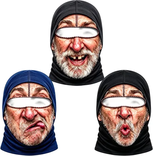 Vista 27 de Máscara de esquí de anciano, divertida y realista, con estampado 3D, para invierno, con cobertura del cuello, diseño envolvente, ajuste cómodo