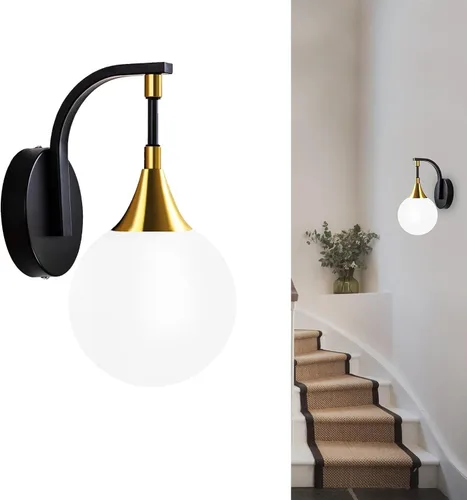 Vista 11 de Juego de dos apliques de pared negros, lámpara de pared moderna con pantalla de vidrio transparente, accesorios de iluminación de tocador de baño