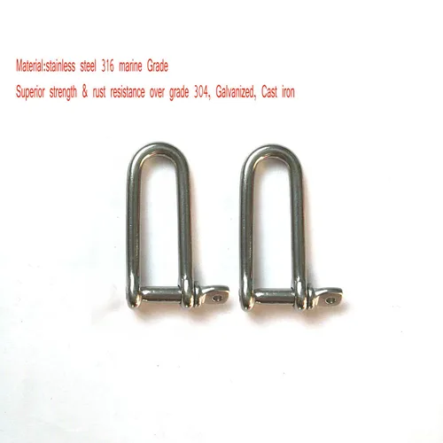 Vista 2 de JY-Marine - Abrazadera de carga de grillete largo en D de acero inoxidable para cadenas, cuerda de paracaídas de levantamiento de cuerda