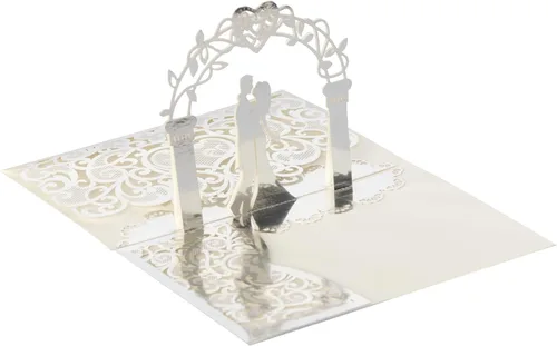 Vista 7 de NC Paquete de 10 invitaciones de boda desplegables en 3D doradas, elegantes tarjetas de aniversario de diseño de novia y novio para celebraciones