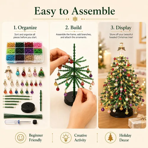 Vista 3 de ZSJO Kit de árbol de Navidad con cuentas para adultos, juego de manualidades de cristal, decoración de mesa (#D)
