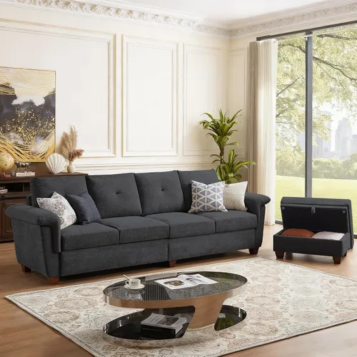 Vista 3 de Sofá modular de 108 pulgadas, sofá convertible en forma de L con otomana y gran almacenamiento, sofá modular de 4 asientos con soporte para tazas