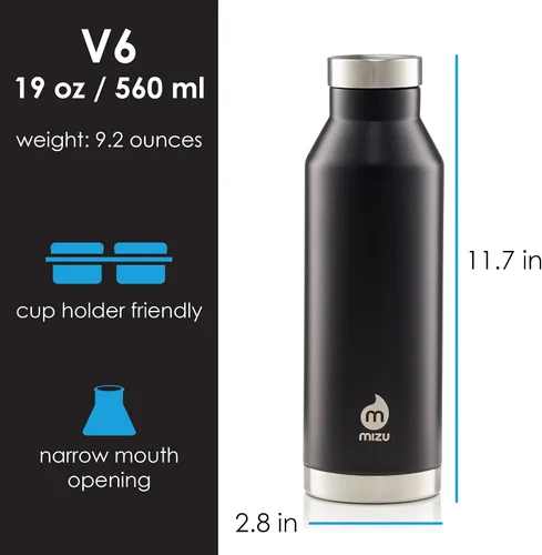 Vista 2 de Mizu V6 Botella de agua aislada de acero inoxidable de 19 onzas Negro