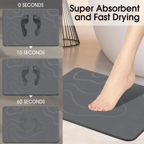 Vista 3 de ZIKIBL Stone Bath Mat Diatomaceous Earth Shower Mat Non-Slip Super Absorbent Diatomite Stone Mats for Bathroom Floor Quick-Drying Easy to Clean