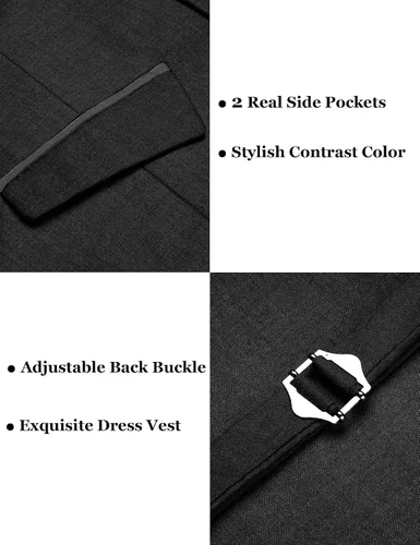 Vista 5 de COOFANDY Chaleco de traje de negocios para hombre, chaleco de vestir ajustado, chaleco de boda