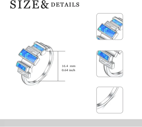 Vista 6 de POTOPYY Anillo de ópalo para mujer, plata de ley S925, anillo de ópalo de fuego azul, joyería de ópalo creado para mujer, regalo de cumpleaños