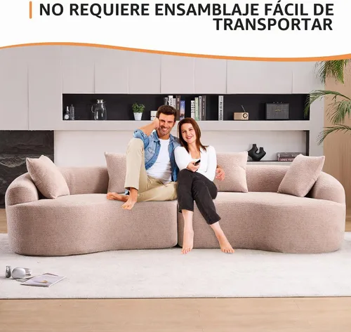 Vista 6 de Sofá modular curvado de 110 pulgadas para sala de estar, moderno sofá modular de felpa de felpa de gran tamaño con asiento profundo comprimido sin