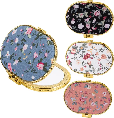 Vista 8 de AUEAR, Paquete de 4 pequeñas flores portátiles espejo de maquillaje retro floral doble cara monedero para viaje cosmético corazón