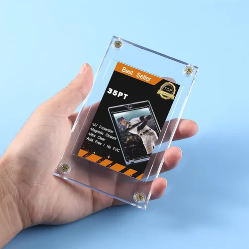 Vista 4 de 5 piezas de 4 tornillos acrílico titular de la tarjeta 35PT para tarjetas de intercambio de béisbol Clear Display Case, Baseball Football Sports
