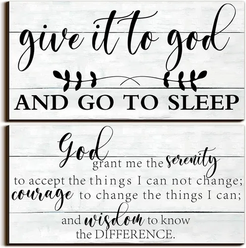 Vista 8 de Chunful 2 piezas de decoración de pared para dormitorio, cartel "Give It to God and Go to Sleep", cartel de oración de serenidad, arte de pared