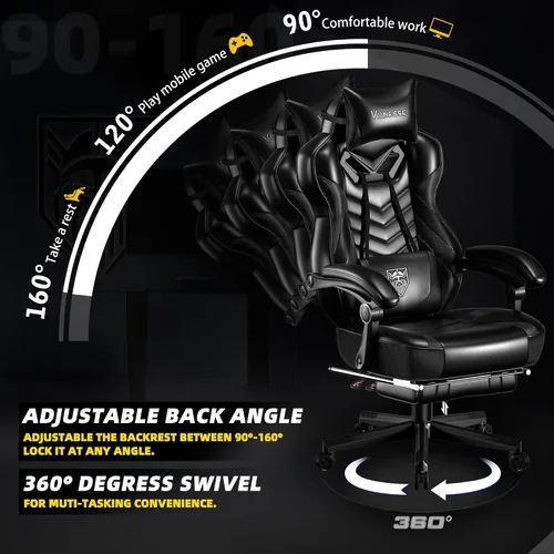 Vista 6 de Vonesse Silla de juegos, silla de oficina grande y alta con reposapiés y masaje, sillas de juegos para adultos con soporte lumbar, silla ergonómica